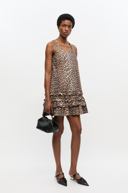Printed Cotton Poplin U-neck Mini Dress