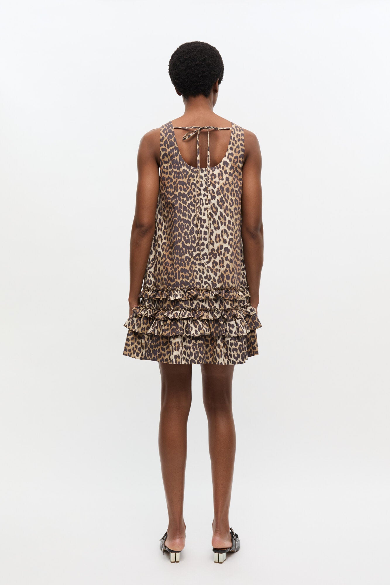 Printed Cotton Poplin U-neck Mini Dress