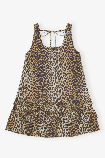 Printed Cotton Poplin U-neck Mini Dress