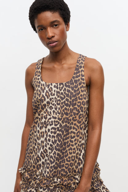 Printed Cotton Poplin U-neck Mini Dress