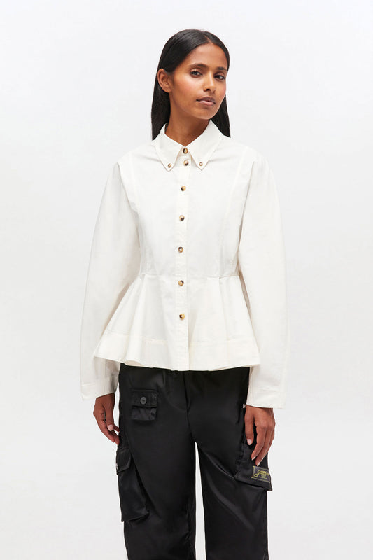 Stretch Cotton Peplum Shirt