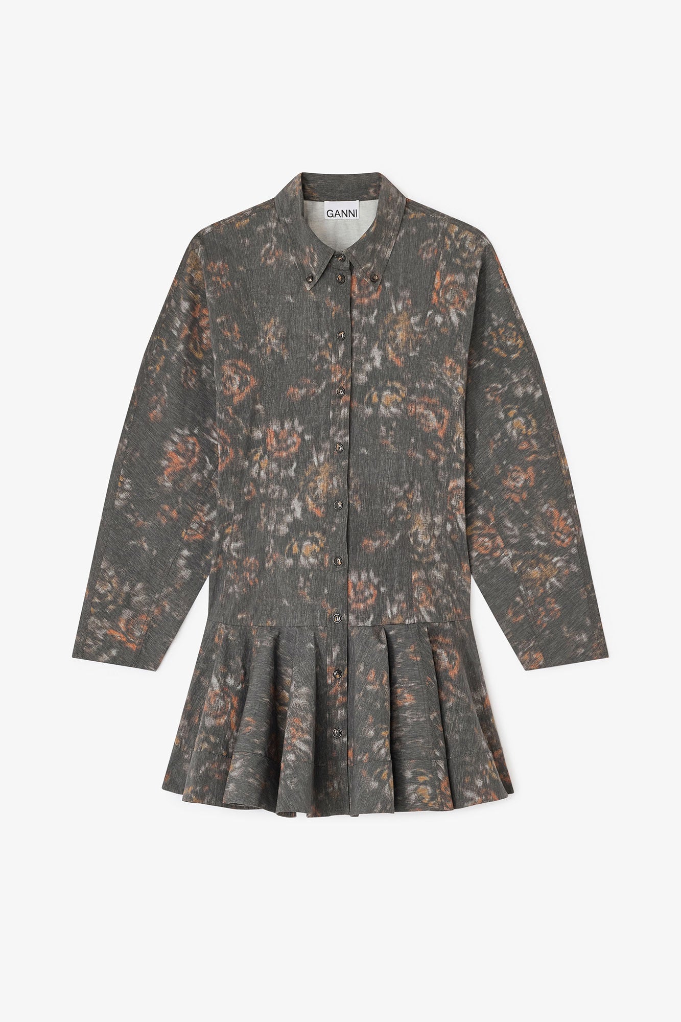 Printed Stretch Cotton Buttoned Mini Dress