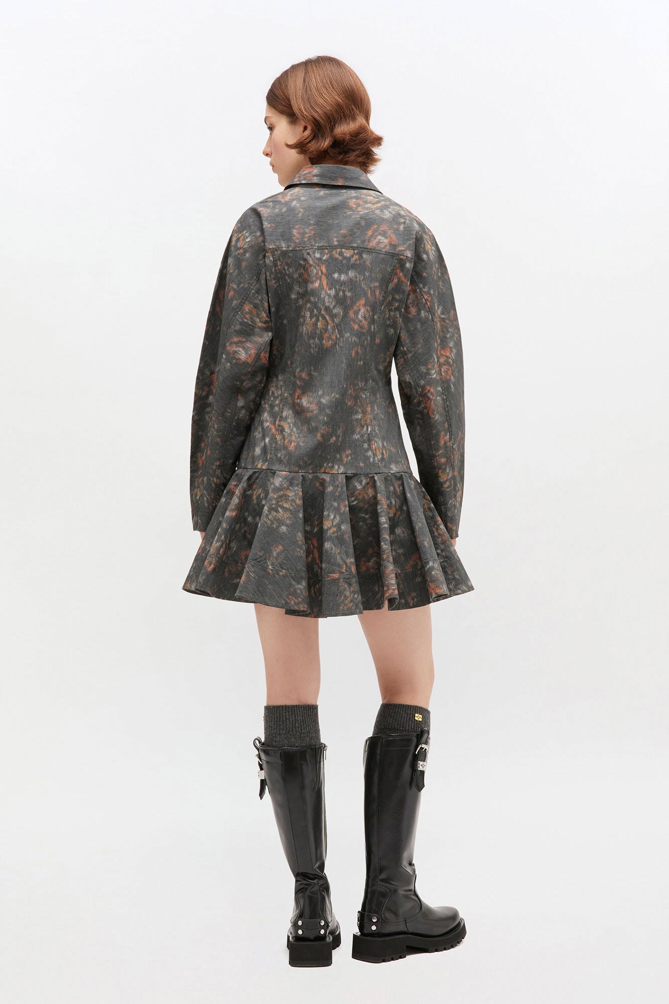 Printed Stretch Cotton Buttoned Mini Dress