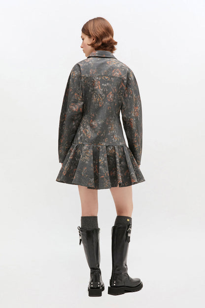 Printed Stretch Cotton Buttoned Mini Dress