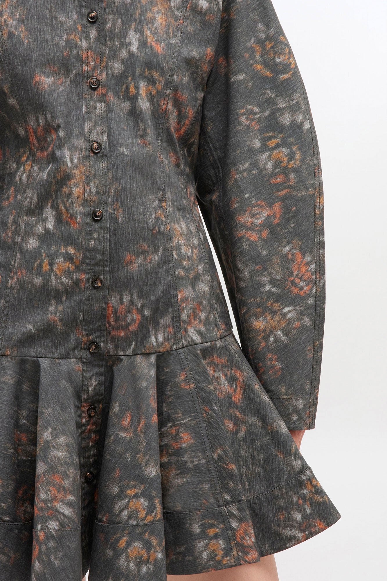 Printed Stretch Cotton Buttoned Mini Dress