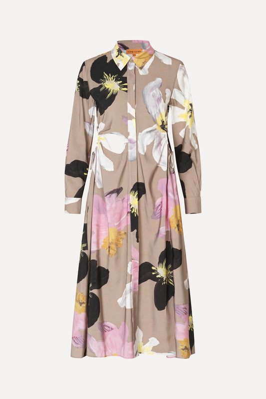 Waist Gather Shirt Midi Dress