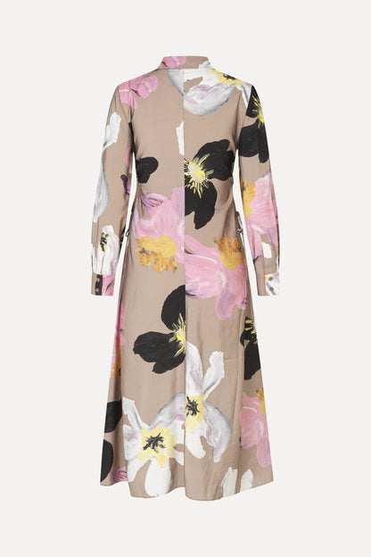 Waist Gather Shirt Midi Dress