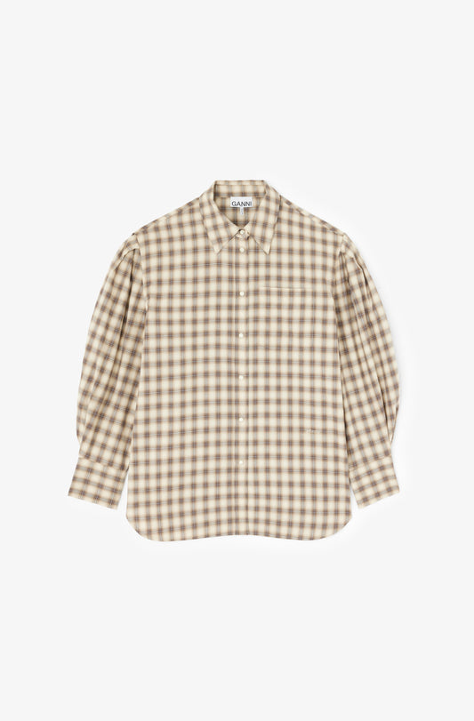 Light Check Flannel Pleated Sleeve Shirt