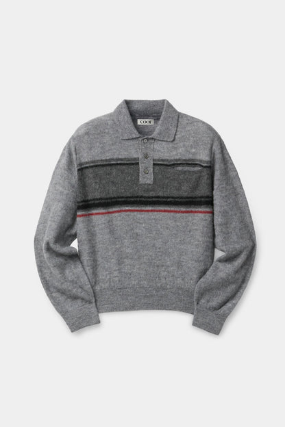 ALPACA BLEND STRIPED POLO SWEATER
