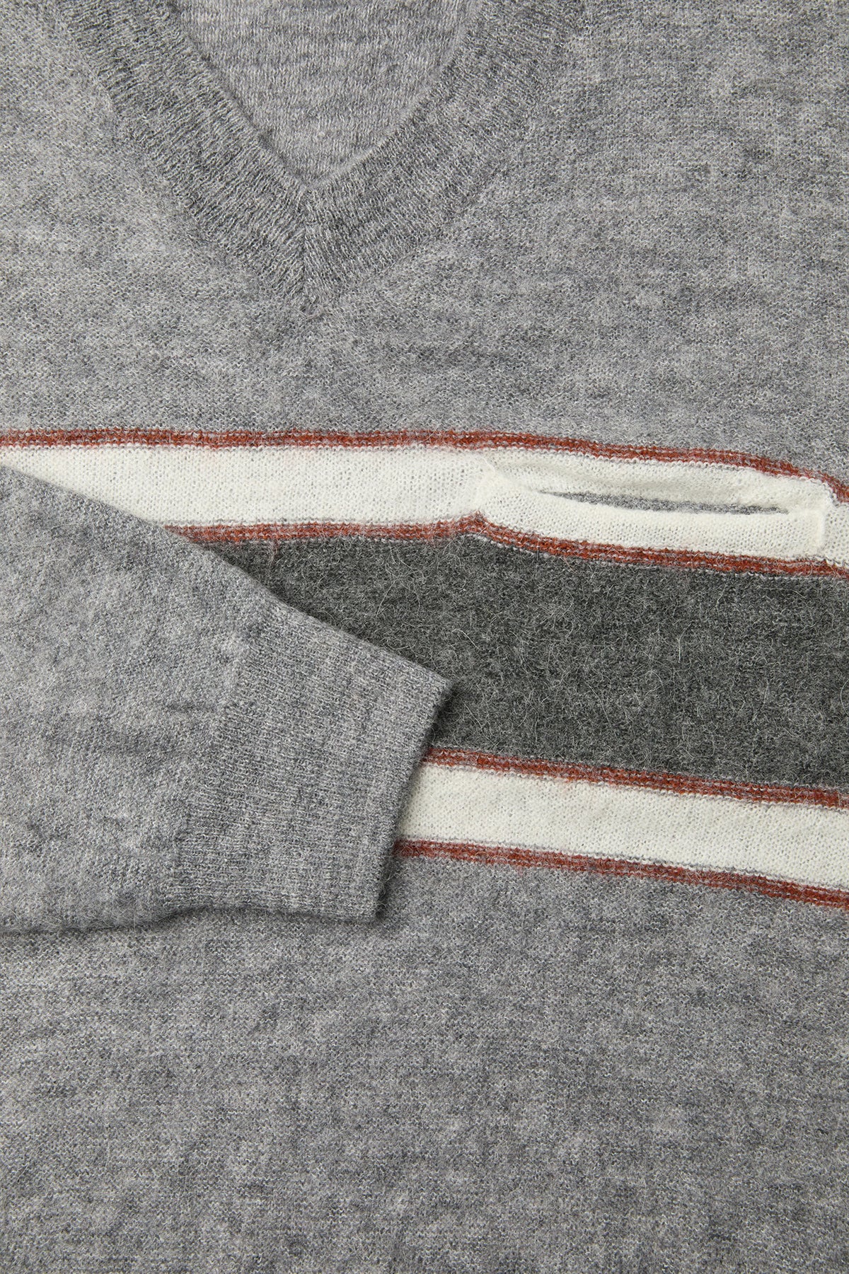 ALPACA BLEND STRIPED V-NECK SWEATER