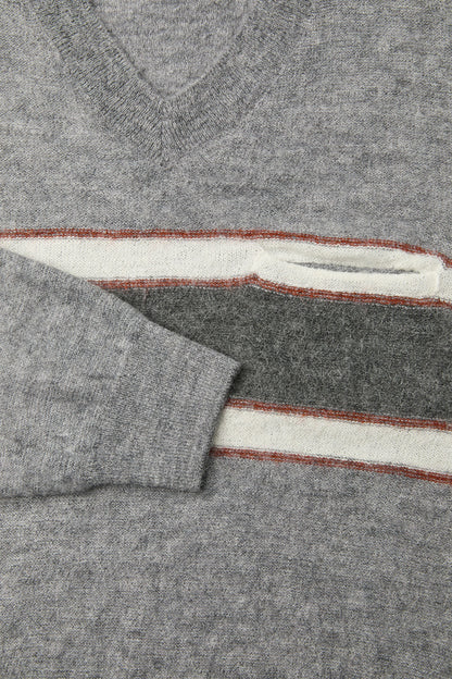 ALPACA BLEND STRIPED V-NECK SWEATER