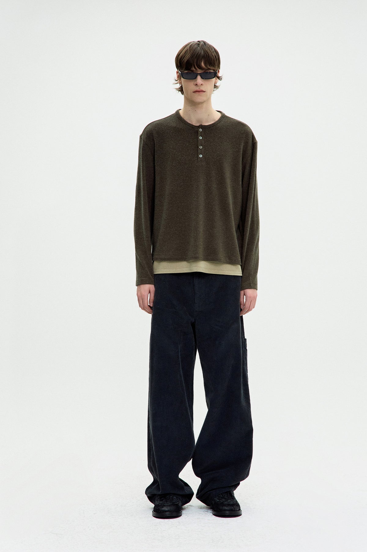 HAIRY HENLEY NECK LAYERED T-SHIRT
