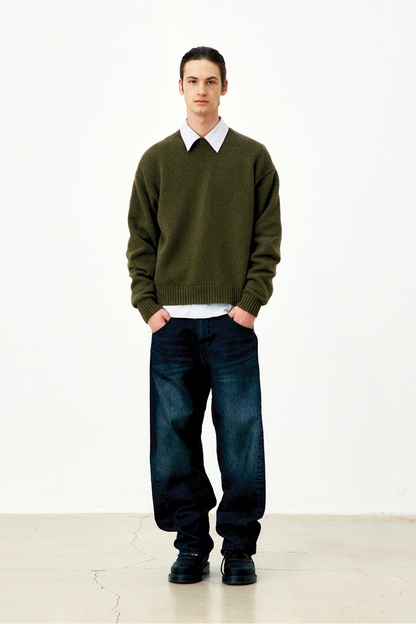 WOOL CROPPED CREWNECK SWEATER