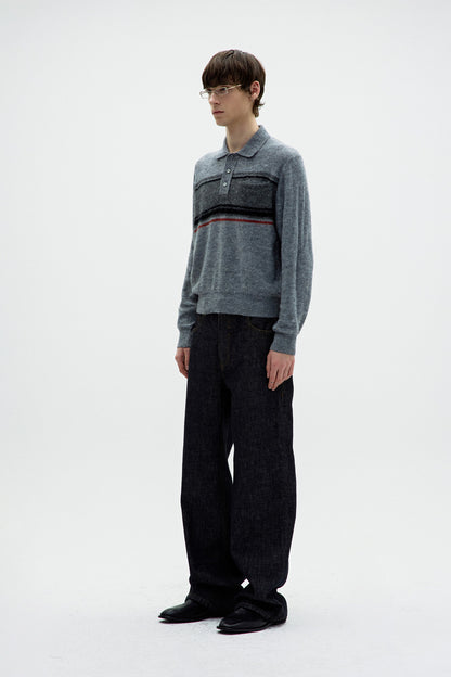 ALPACA BLEND STRIPED POLO SWEATER