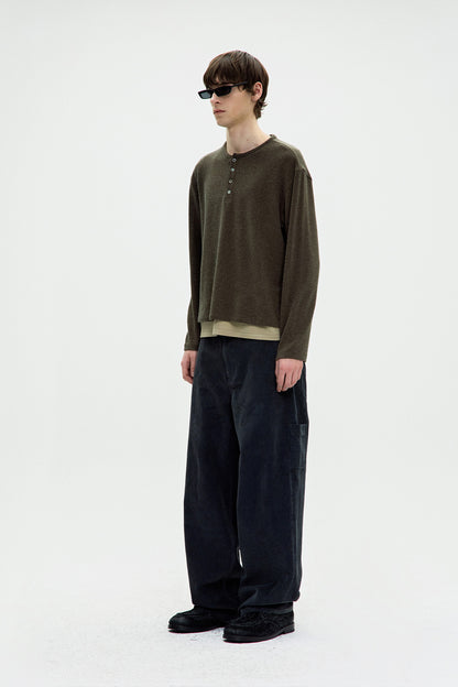 HAIRY HENLEY NECK LAYERED T-SHIRT