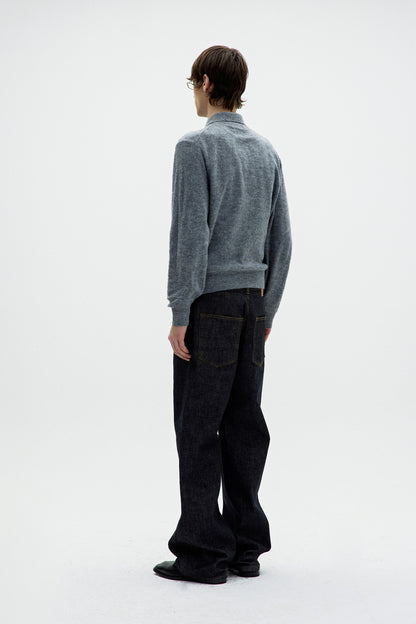 ALPACA BLEND STRIPED POLO SWEATER
