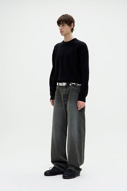 WOOL CROPPED CREWNECK SWEATER