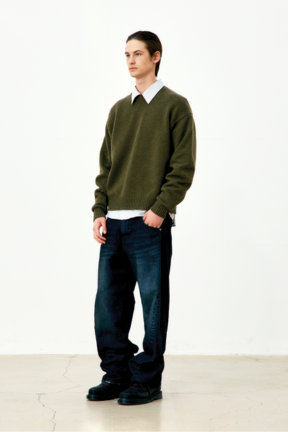 WOOL CROPPED CREWNECK SWEATER