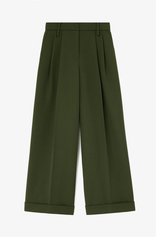 Single Wool Twill Oversized Pleated Pants