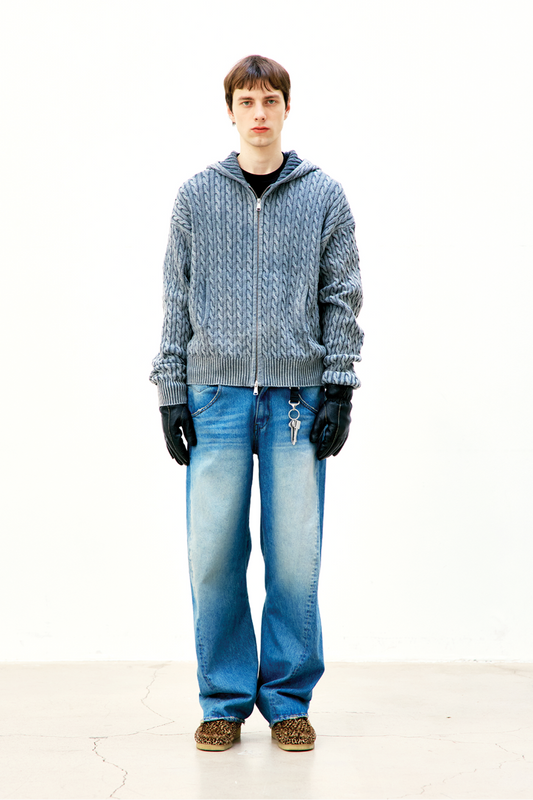 COTTON FIECE DYED HOODIE ZIP-UP