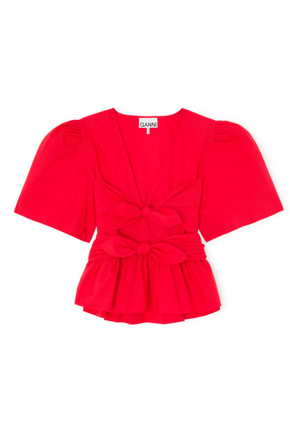 Cotton Poplin Bow Blouse
