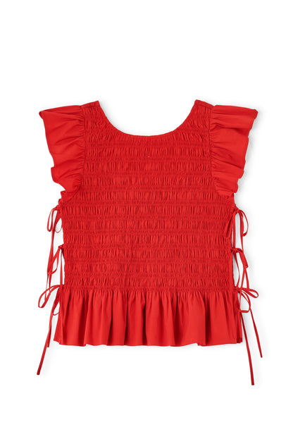 Stretch Cotton Angel Sleeve Smocked Top