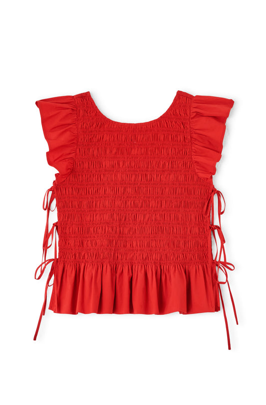 Stretch Cotton Angel Sleeve Smocked Top